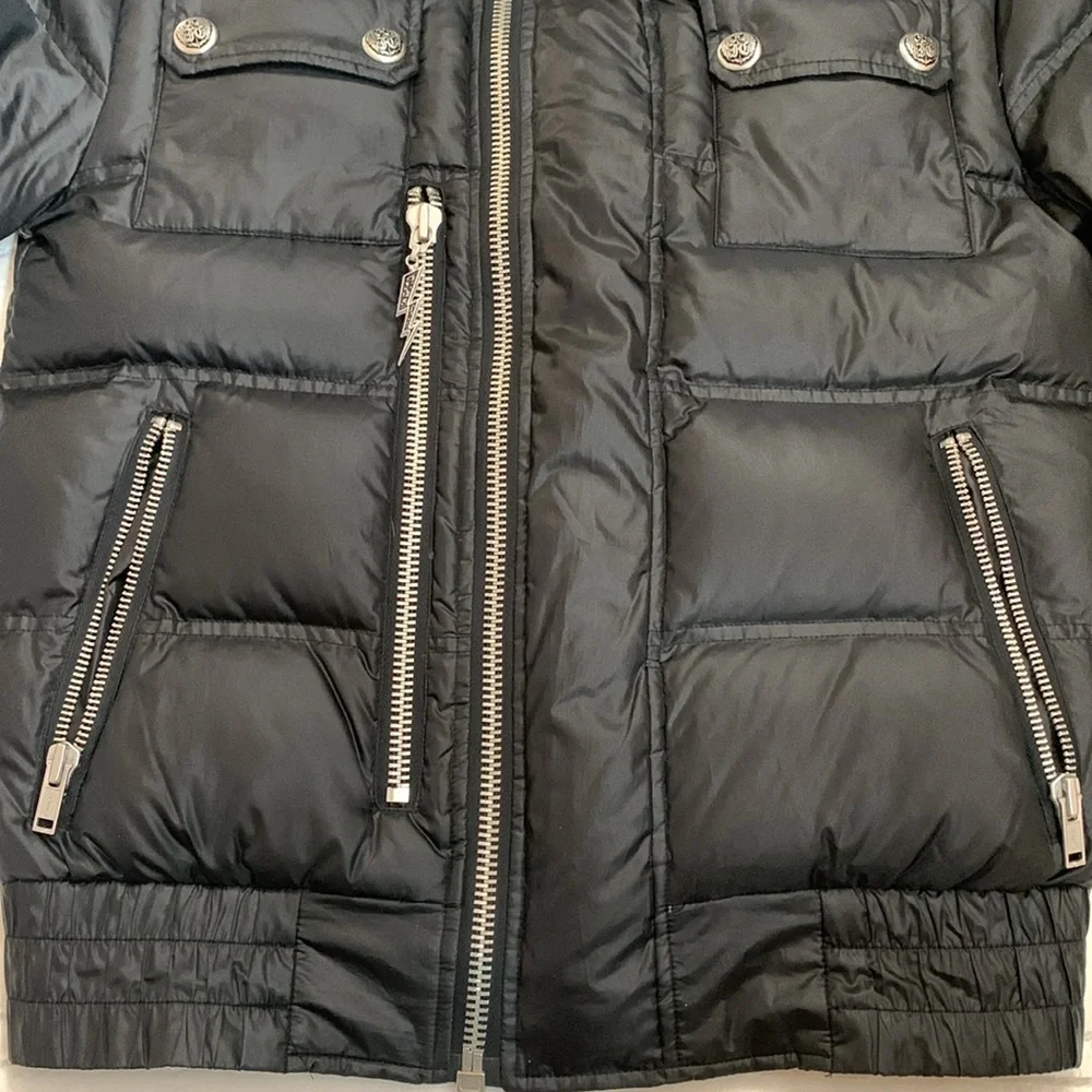 Faith Connexion Designer Down Feather Black Puffer Bomber Jacket